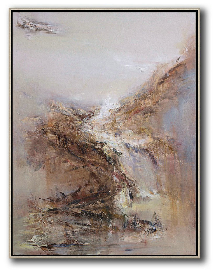 Handmade Painting Large Abstract Art,Abstract Landscape Oil Painting,Modern Canvas Art,Purple Grey,Grey,Blue